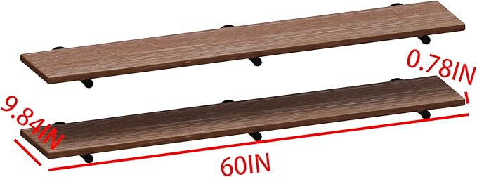 IEO Floating Shelves for Wall Shelf 60 inches Long 9.84" Extra Width Farmhouse Bathroom Decor Bedroom Kitchen Shelves Living Room Wall Mounted Set of 2, Rustic Brown Soild Wood