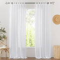 RYB HOME White Sheer Curtains for Living Room, Linen Textured Sheer Drapes Wall Panels Backdrop Filter Sunlight Glare for Bedroom Office Doorway, W 52 x L 96 inch, 2 Panels, White