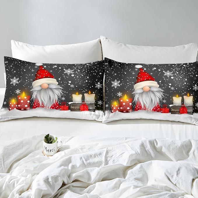 Kids Grey Christmas Bedding Set Toddler Size Xmas Dwarf Duvet Cover for Boys Girls Teens Bedroom Decor Snowflake Comforter Cover Breathable Soft Microfiber Women Men Holiday With 1 Pillow Case