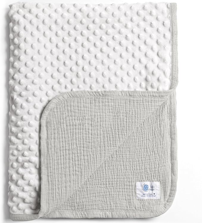 lulumoon Baby Blankets for Boys Newborn: Muslin & Minky Dotted Backing - Thermal Receiving Blanket for Stroller & Registry Gift 30"x40"（Gray