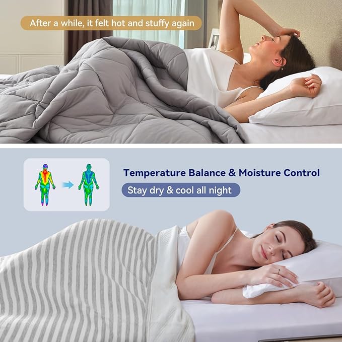 KAWAHOME 3D Air Mesh Cooling Lightweight Summer Blanket Twin Size for Hot Sleepers, Double-Layer Rayon Material and Breathable Stretchy Blankets for Bed, Couch, 66x90 inches, Grey Striped