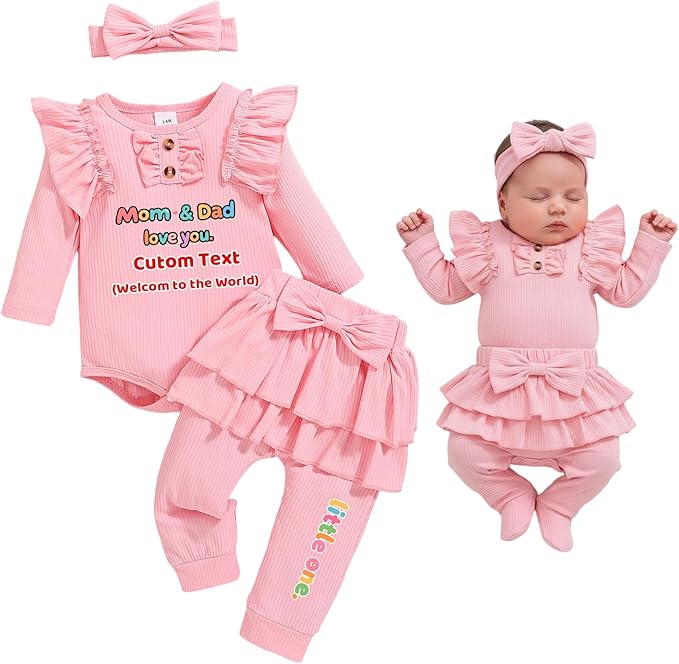 Custom Newborn Baby Girl Winter Clothes, Personalized Infant Baby Girl Bodysuit Coming Home Outfit Baby Shower Gifts