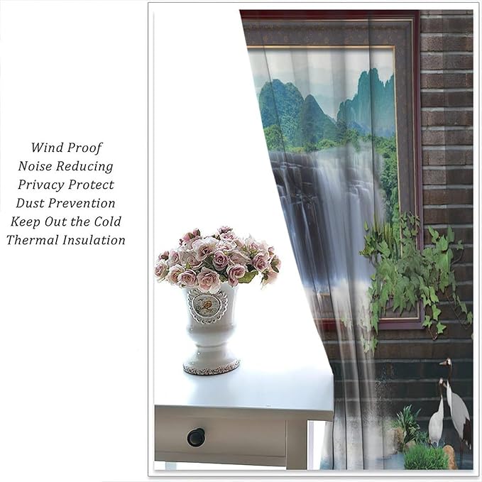 Waterfall Blackout Window Curtains, Tropical Rainforest Jungle Plants Forest Wild Nature Landscape Window Drapes, for Living Room Bedroom 42x45in 2 Panels