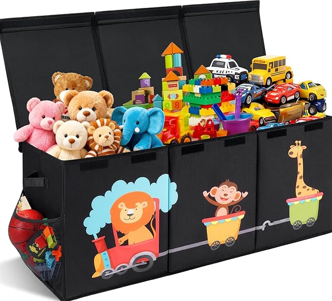 XL Toy Box - Toy Storage Bins with lids, Collapsible Toy Chest for Boys Girls, Kids Big Toy Organizer with Adjustable Dividers for Living Room Area, Playroom, Bedroom