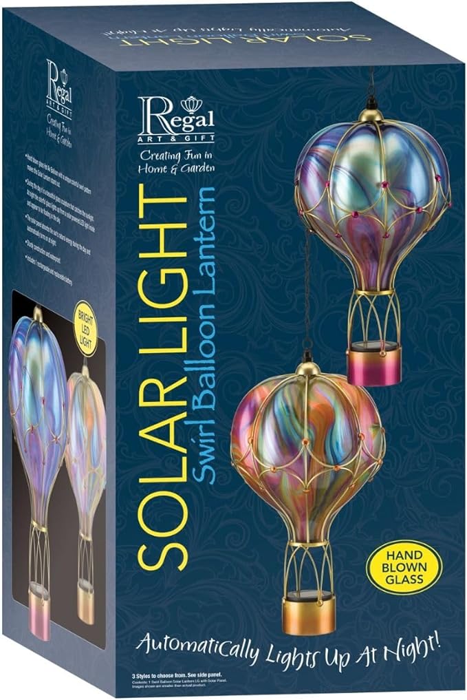 Regal Art & Gift Hot Air Balloon Solar Lantern – Hanging Solar-Powered LED Lights, Waterproof Portable Decorative Outdoor Lamp Made of Metal & Glass for Garden, Patios & Pathway – Orange(Large)