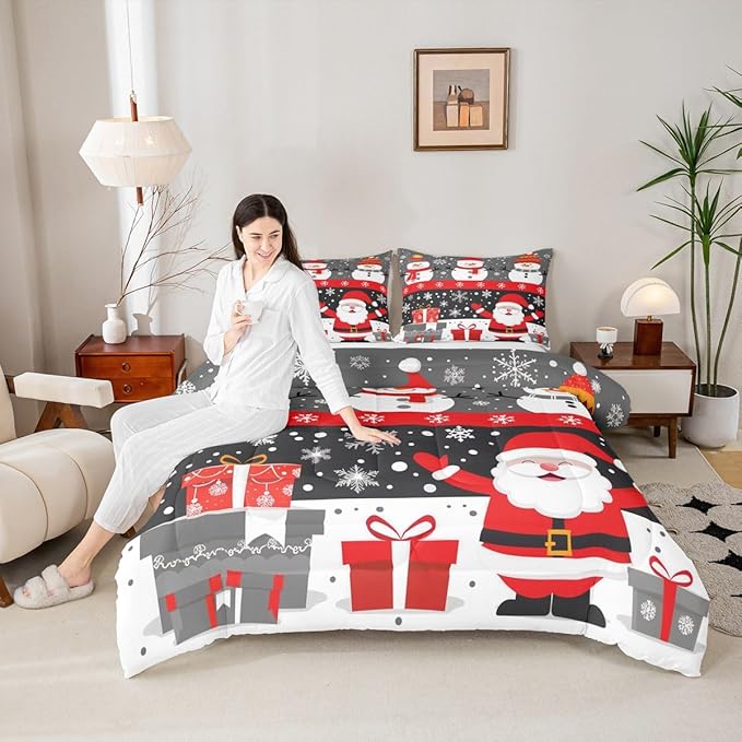 Feelyou Christmas Bedding Set Soft for Boys Girls, Merry Christmas Comforter Set Toddler Size New Year Gift Duvet Quilt Microfiber Snowflake Bedroom Decor 2 Pcs with 1 Pillow Cases