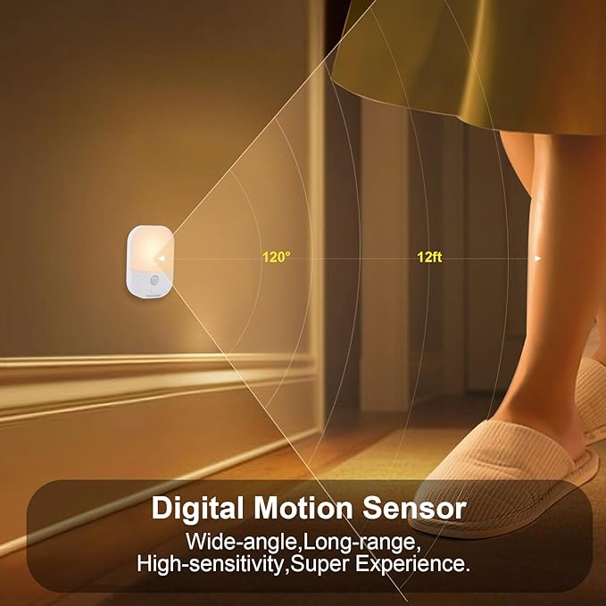 Night Light with Auto Motion Sensor, Rechargeable Battery, Type-C LED Stick-On Stair Lights with Twilight Sensor, Adjustable Brightness, Warm White for Wall, Hallway, Stairs, Cabinet (2 Pack)