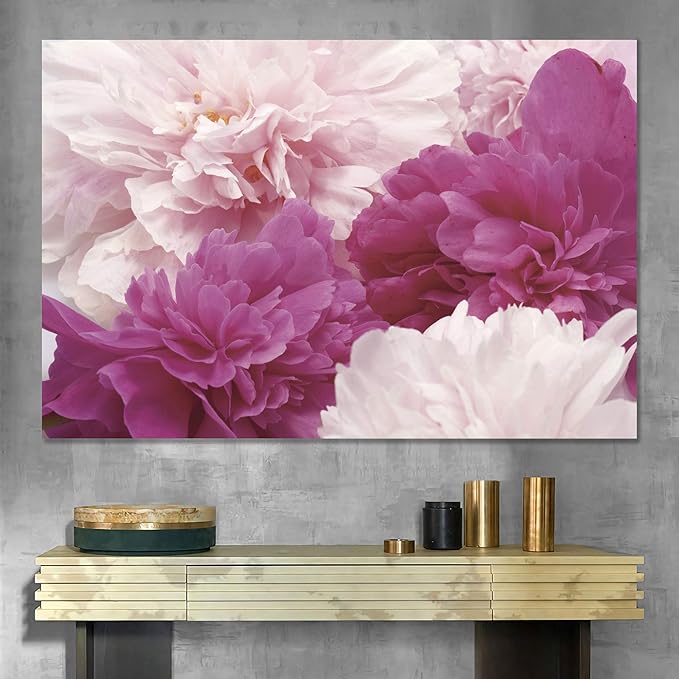 SIGNWIN Canvas Wall Art Bouquet of Blush Pink, Red and White Peony Floral Flower Photography Modern Art Romantics Closeup Relax/Calm Duotone for Living Room, Bedroom, Office - 32x48 inches