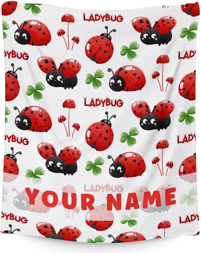 Custom Ladybug Blanket for Women - Cute Lady Bug Print Gifts - 60 x 80 Inches White Fuzzy Throw Blankets Stuff for Bed, Living Room