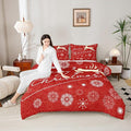 Merry Christmas Kids Comforter Set Queen Size,Deer Animal Silhouette Bedding,Girls Boys Adults Bedroom/Xmas Cabin Decor,Snowflake Dot Graffiti Down Comforter,Red Romantic Duvet Insert,2 Pillowcases