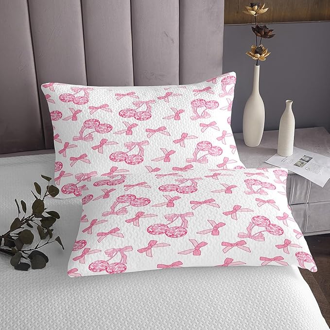 Cartoon Bowknot Kids Bedspread Twin Size,Western Cowgirl Disco Ball Retro Coverlet Set,Girls Women Room Decor,Bow Tie Cute Princess Quilted Coverlet,Pink Romantic Bedding Quilt,1 Pillowcase