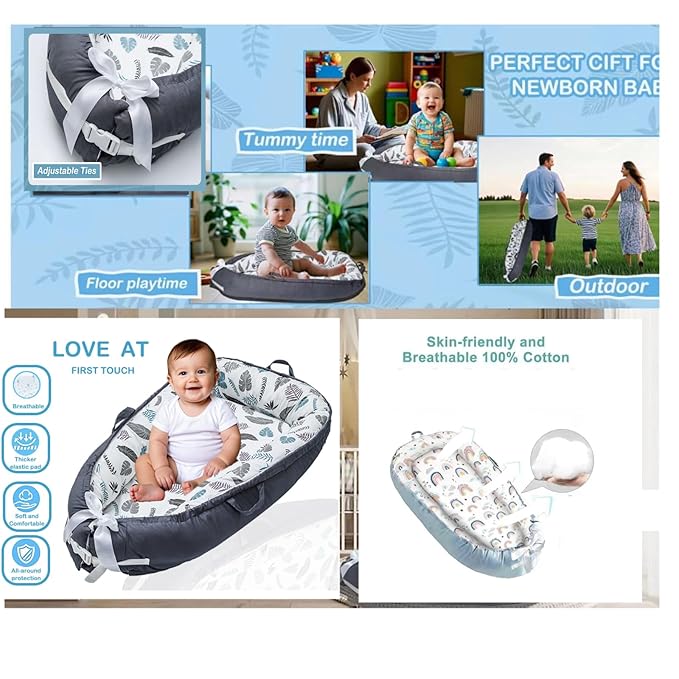Baby Lounger Cover for Newborn 0-24 Months Soft Baby Nest Cover Organic Breathable Lounger Pillow for Newborn Infants Rainbow
