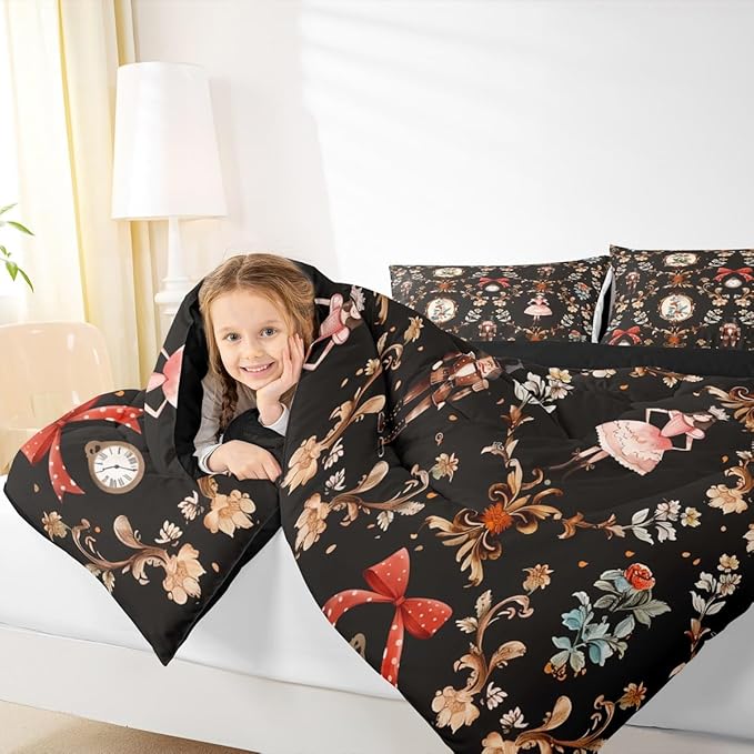 Feelyou Christmas Kids Comforter Set King Size Nutcracker Bedding Set Soldier Royal Guarder Princess Duvet Quilt for Kids Boys Girls Bedroom Flower Bow Decor Microfiber Ultra Soft Breathable