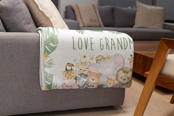 Personalized Baby Blankets with Name | Custom Animal Newborn Blanket for Baby Girl and Baby Boy | Unisex Warm Soft Fleece Swaddle Blanket Minky | (Group Animals, Fleece 50"x60")