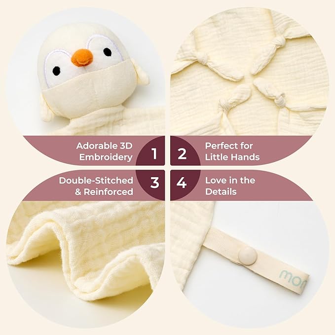 Momcozy Penguin Loveys for Babies with Cotton - Soft Security Blanket for Boy or Girl for Self-Soothing On-The-Go-Portable & Anti-Drop Design - Newborn Gift，Must Have（Yellow 14 inch）