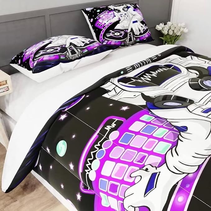kxry Space Astronaut Galaxy Comforter Sets Queen Size Outer Space Themed Bedroom Decor Bedding Sets Black and Purple Bedding Quilt for Kids Teen Girls 1 Comforter+ 2 Pillowcases