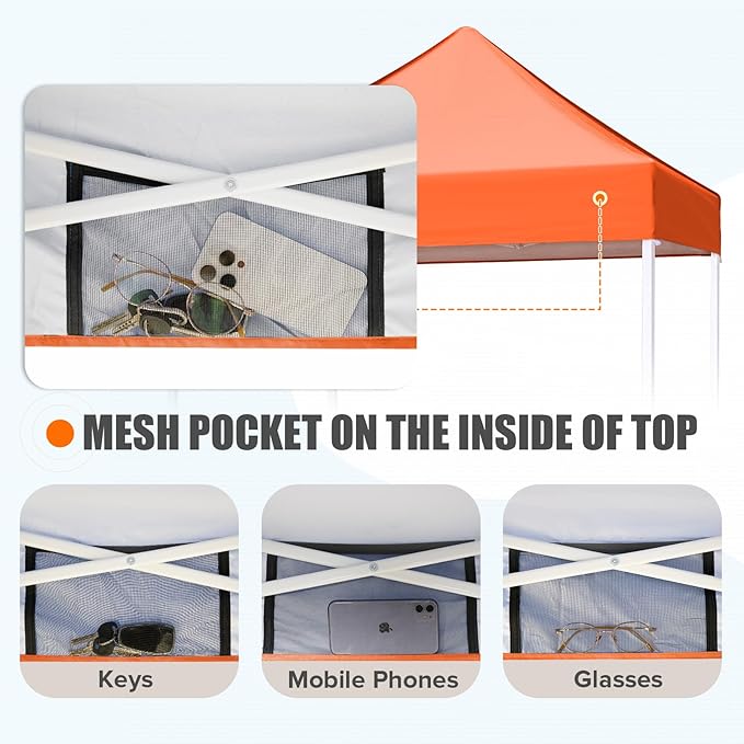 EAGLE PEAK 5x5 Pop Up Canopy Tent Instant Outdoor Canopy Easy Set-up Straight Leg Folding Shelter, Orange