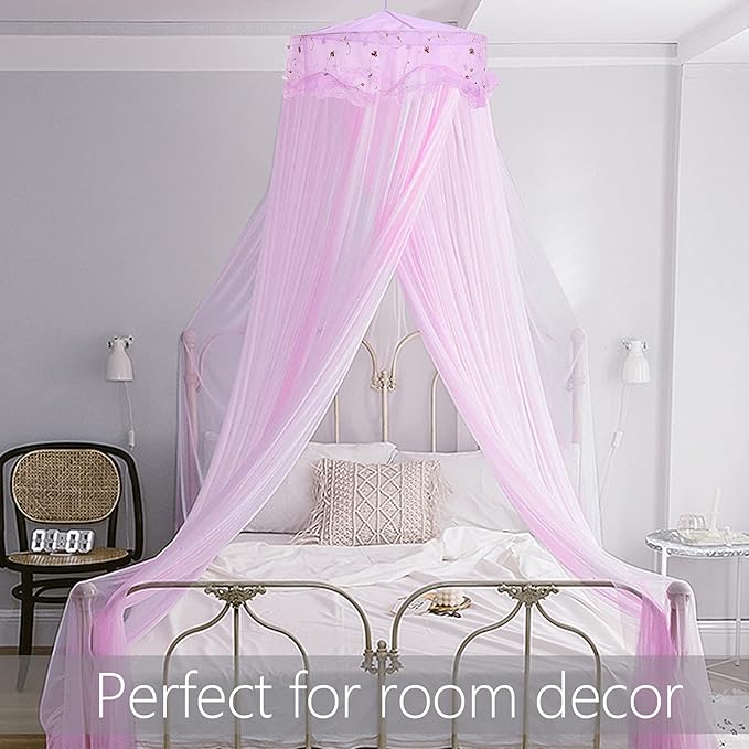 Bed Canopy for Girls, Princess Canopy Bed Curtains for Twin to King Size Bed, Canopy for Bed Baby Kids Adult, Bed Netting Canopy for Bedroom Decor Reading Nook, Summer for Outdoor Camping, Purple