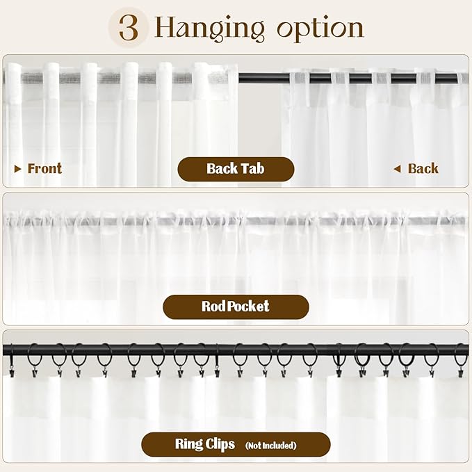Dreaming Casa White Sheer Curtains 84 Inches Long, Rod Pocket & Back Tab Light Filtering Textured Sheers for Living Room Bedroom, 2 Panels, Each 52" W x 84" L