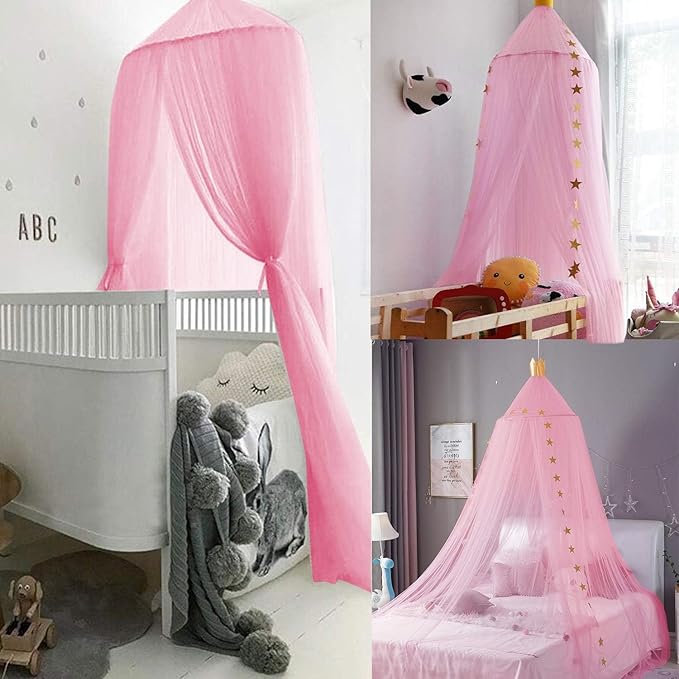 Princess Bed Canopy for Girls and Kids Hanging Mosquito Net for Baby Crib Nook Castle Game Tent Nursery Play Room Decor(Pink)