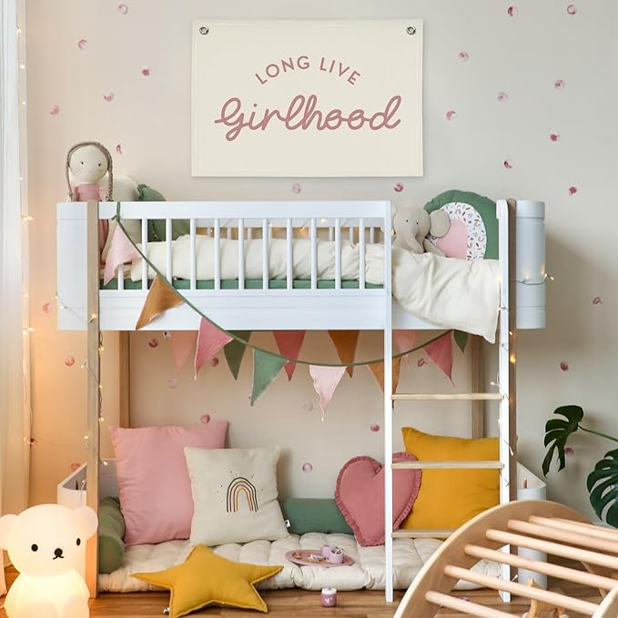 Girls Room Decor Long Live Girlhood Linen Banner Hanging Flag Retro Banner for Nursery Playroom Wall Decor for Kids Bedroom Decorations,Baby shower gifts 30x20 In (Pink Letter)
