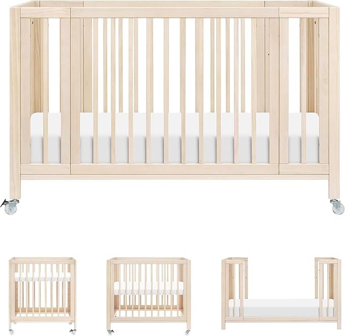 babyletto Rolli Convertible All-Stages® Bassinet and Full-Size Crib in Washed Natural, Greenguard Gold Certified, Portable & Adjustable with Conversion Kits and Pads Included