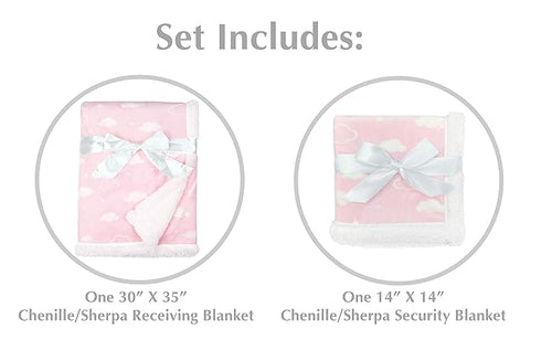 American Baby Company Heavenly Soft Chenille Sherpa Blanket Set, 3D Pink Cloud, for Girls