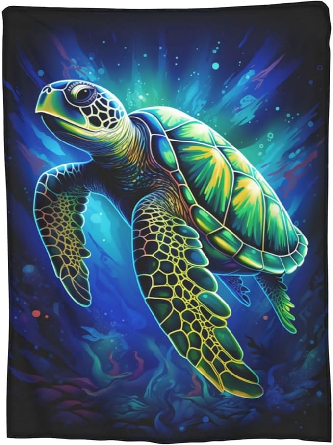 Sea Turtle Blue Blanket Turtles Shell Waves Flannel Throw Blankets for Home Decor Couch Bed Sofa Soft Fuzzy Lightweight Gifts for Kids Adults 60x50 Inches