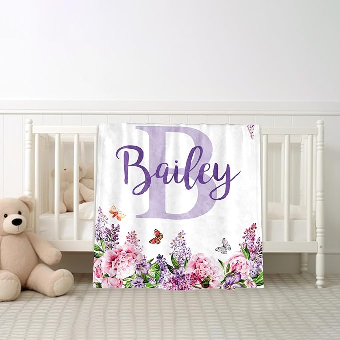 Ships Next Day, Personalized Baby Blankets, Custom Baby Blanket with Name for Girls,Gift for Chrismas Birthday Memorial Day, Customized Flannel Blanket for Kids Adults 60"X80"