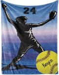 Custom Softball Blanket with Name Number: Personalized Fluffy and Warm Gift for Baby Toddler Kids and Adults Birthday Skin-Friendly Flannel Fabric(60x80inch)
