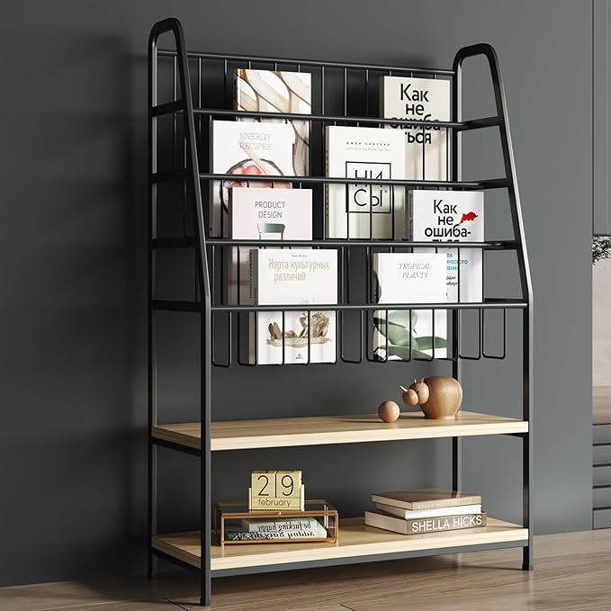 Metal Kids Bookshelf and Toy Storage Organizer,6 Tier Toddler Bookcase,Magazine Rack Floor, Book Shelf for Kids Rooms Classroom Nursery Living Room Office (Black, L:39.4")