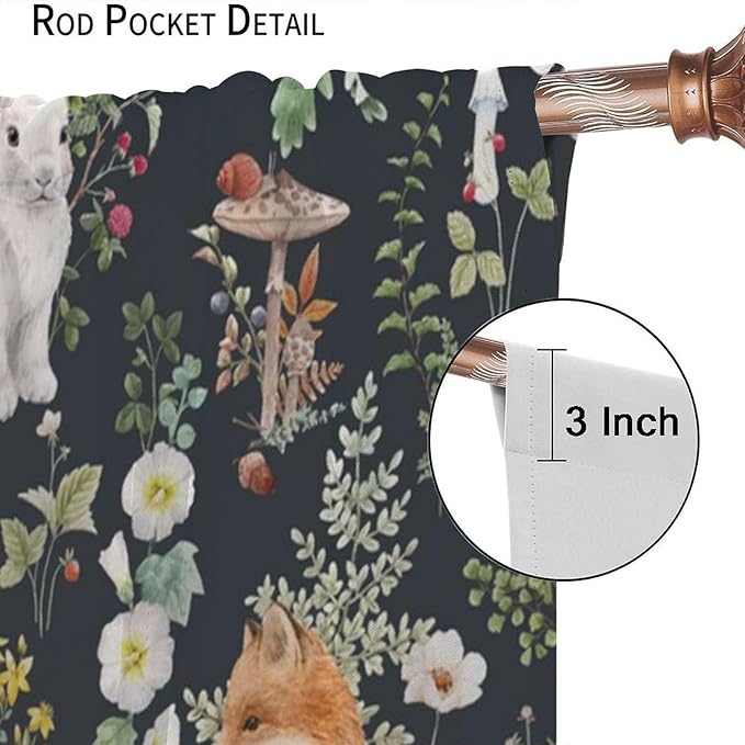 Animal Curtains, Watercolor Forest Animals Plants Pattern Blackout Window Treatments, Rod Pocket Thermal Insulated Drapes 2 Panel Sets for Bedroom Living Room, 84" W X 84" L