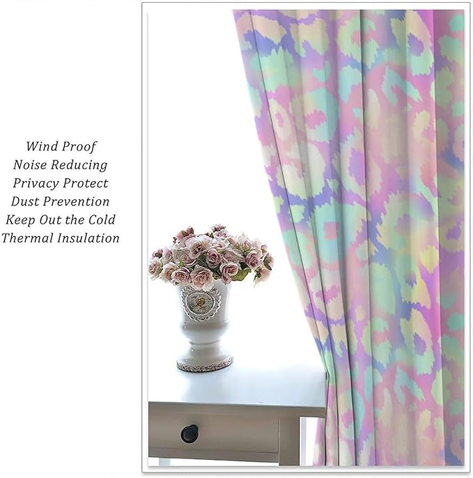 Colorful Leopard Curtains, Cheetah Safari Modern Rainbow Leopard Design Window Curtains for Bedroom Living Room Boys Kids Room 63" W X 72" L