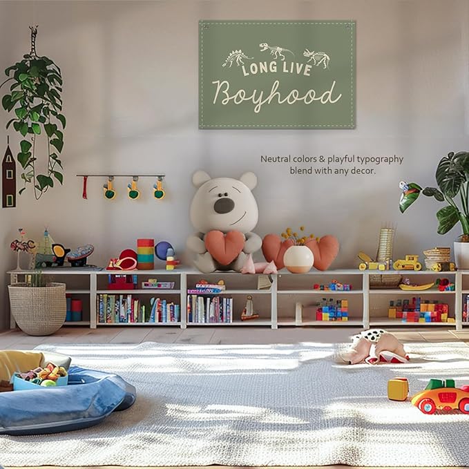 Long Live Boyhood Boys Room Decor - Linen Nursery Banner for Toddler Room Decoration, Farmhouse Kids Wall Hanging, Canvas Banner Flag for Baby Shower, Birthday Gift - A10