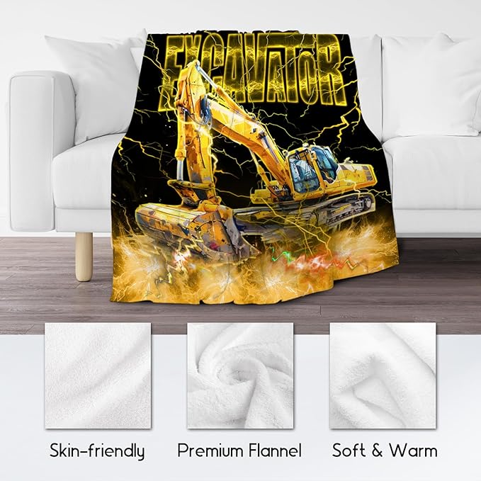 Toddler Blanket Construction Truck Gifts for Kids Boys Excavator Lovers, 50"x60" Soft Plush Throw for Room Decor