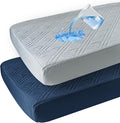 david's kids 2 Pack Waterproof Crib Mattress Protector, Fit Standard Crib and Toddler Mattresses, Ultra Soft and Breathable for Boys Girls Neutral, Grey & Navy Blue Checker