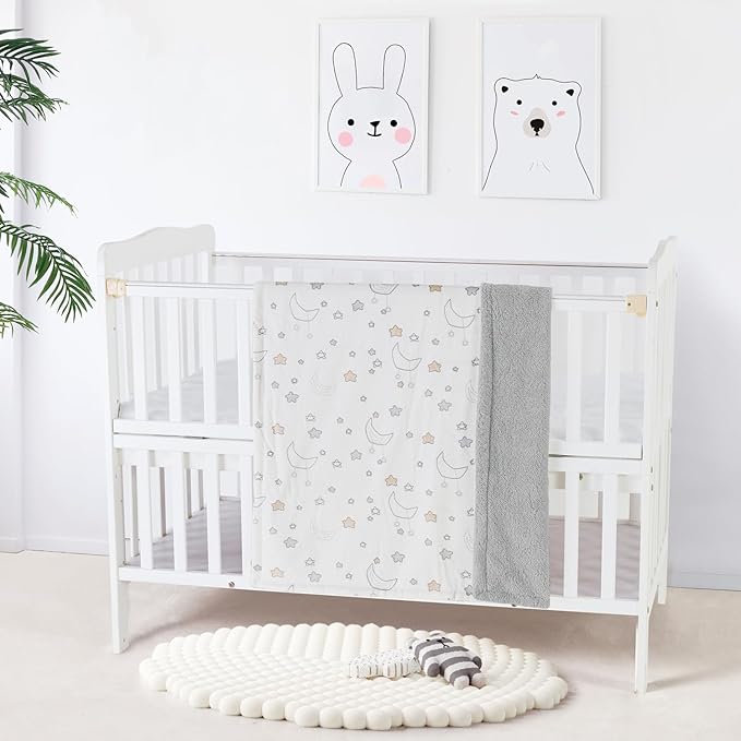 CREVENT 2Pcs 30''X40'' Cute Cozy Fluffy Warm Baby Blankets for Infants Toddlers' Bedding Crib Cot Stroller - Grey Cloud + Minky Night