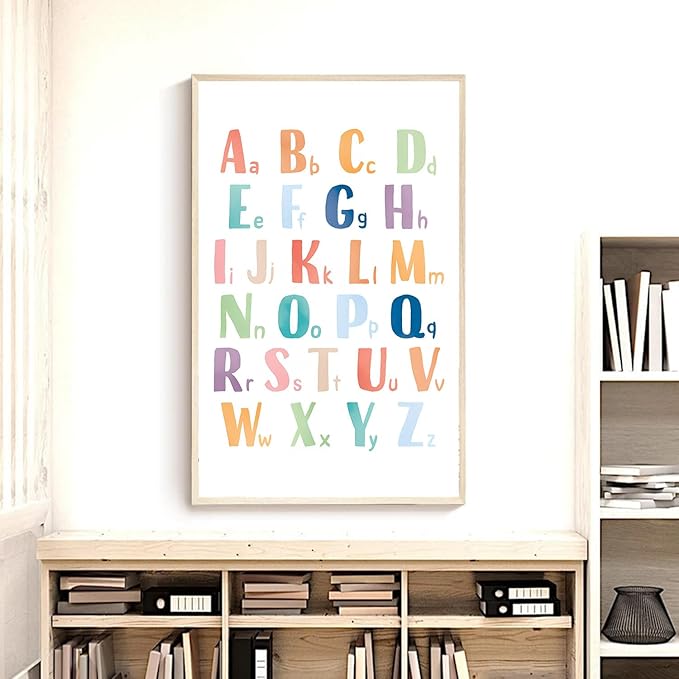 OZCONO Rainbow Alphabet Poster for Kids, Educational ABC Wall Chart for Classroom Decor, Montessori, Nursery Toddler Learning (Unframed) (9x11)