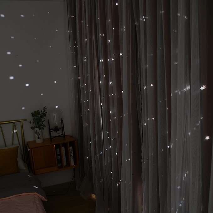 Kinryb Kids Blackout Curtains for Bedroom/Living Room/Classroom, Sheer Overlay Small 2 Panel Set, Double Layer Curtains with Star Cutout for Kids Room(W 52 x L 45 Inches,Coffe 2 Pcs)