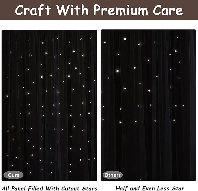 Kinryb Kids Blackout Curtains for Bedroom/Living Room/Classroom, Sheer Overlay Small 2 Panel Set, Double Layer Curtains with Star Cutout for Kids Room(W 52 x L 45 Inches,Chocolate 2 Pcs)