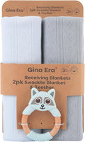 Gina Era Knit Baby Receiving Blankets, Soft Lightweight Cozy Swadde Blanket for Newborns, Unisex Baby Blanket, 2 Pack 30 X 40 Inch for Boy (Blue)