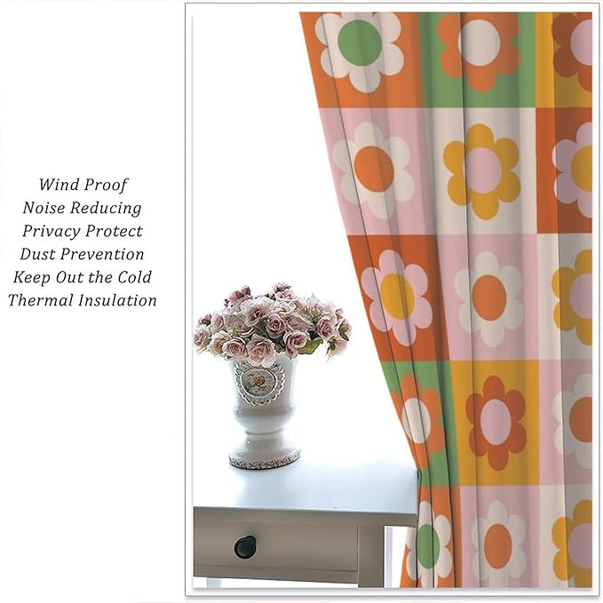 70s Flowers Curtains,Vintage Cute Colorful Abstract Floral for Girls Kids Bedroom Bathroom Curtains Window,Trendy Groovy Funky Novelty Home Window Treatments Drapes 84"" W X 84"" L, Style-5