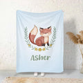 Cute Fox Blue Personalized Receiving Sherpa Fleece Baby Blankets for Girls Boys Kids, Swaddle Blankets Gift for Newborn Crib Infants 30x40 Inches