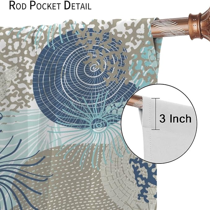 Coastal Curtains Ocean Beach Themed Room Darkening Window Curtain Nautical Coral Blackout Curtain for Bedroom Living Room Bathroom Nursery Set 2 Panels,63x72 Inches