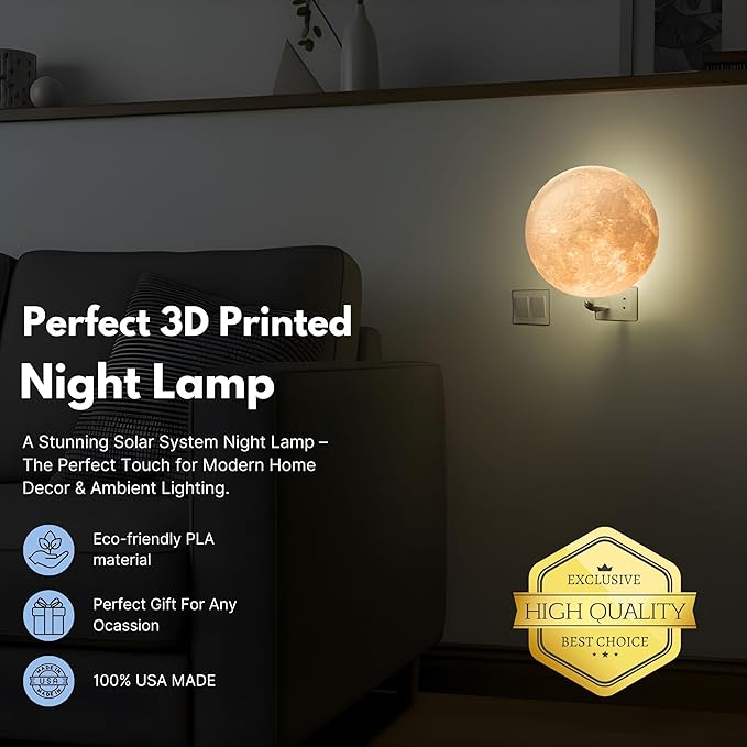 Moon Night Lights | Night Lamp LED Light | 3D Solar System NightLight, Planet Home Décor, Space Nursery, Kids Room, Space Gift, Birthday Gifts, Bedroom Decorations (Moon, 6 Inch)