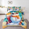 Manfei Cute Snowman Comforter Set Queen Size, Christmas Theme Bedding Set for Kids Boys Girls, Beach Surfboard Palm Tree Down Comforter for All Season, Lightweight Duvet Insert, 2 Pillowcases