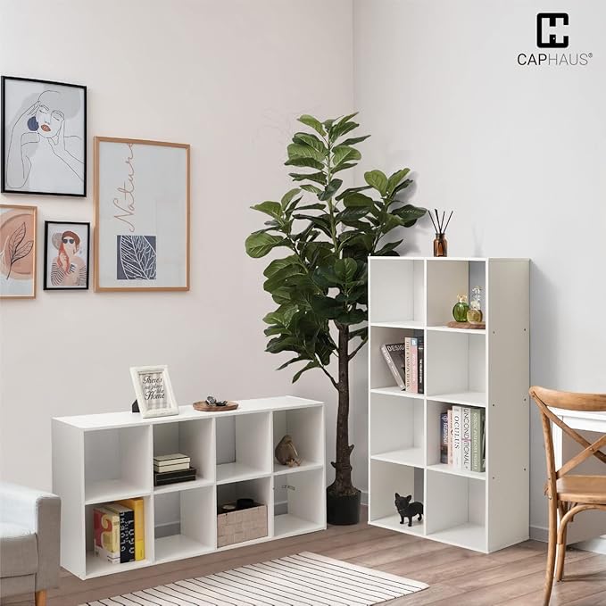 CAPHAUS 11-Inch Cube Storage Organizer Shelf, Home Storage Shelf Divider w/Back, 9-Cube Storage Bookcase, White