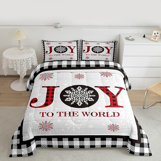 Christmas Snowflake Kids Comforter Set Queen Size,Cottage Plank Bedding,Girls Boys Adults Bedroom/Xmas Cabin Decor,Geometric Grids Stylish Down Comforter,Rustic Farmhouse Duvet Insert,2 Pillowcases