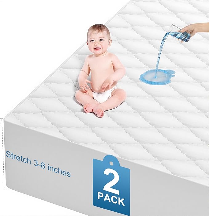 2Pack Waterproof Crib Sheets for Boy, Girl - Cotton 24X38 Fitted Crib Sheets Crib Mattress Protector Sheets,Soft Toddler Bed Sheets,Washable Infant Fitted Baby Bed Sheets (White, 24 * 38inch)