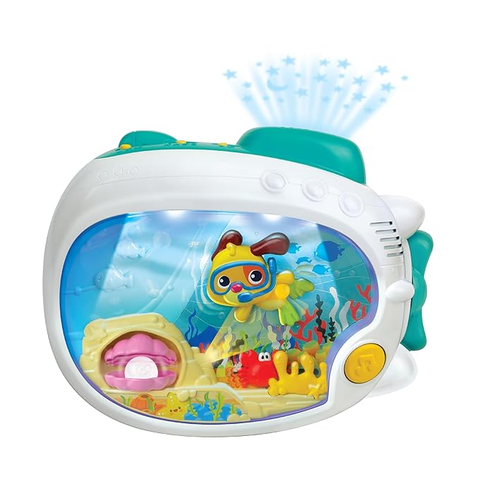 winfun 3-in-1 Soothing Seas Nightlight with Music Box Projector, and Soft Glowing Light - Calming Lullabies and Under-The-Sea Theme for Babies Attachable to Crib or Tabletop, Unisex Baby Gift